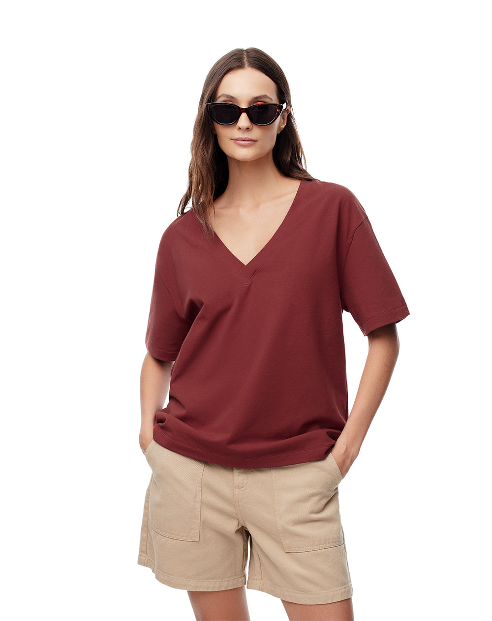 Camiseta oversized fit manga corta terracota