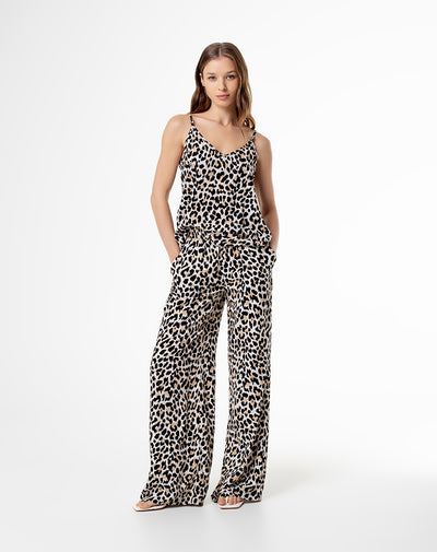 Pantalón loose fit tiro medio negro leopardo