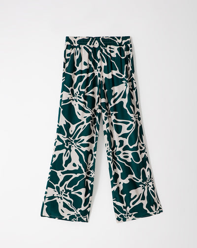 Pantalón loose fit tiro medio verde estampado