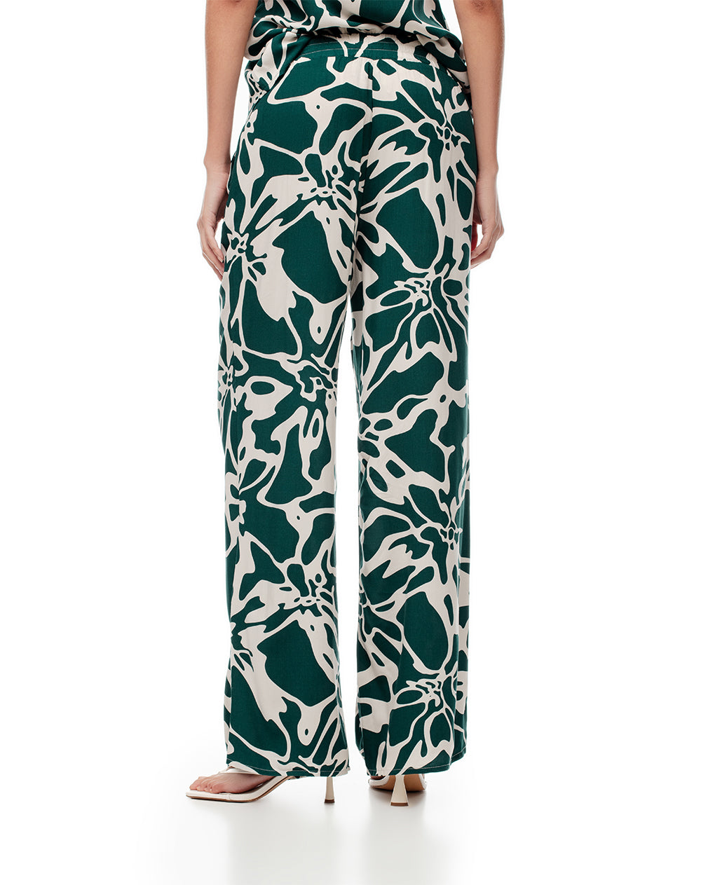 Pantalón loose fit tiro medio verde estampado