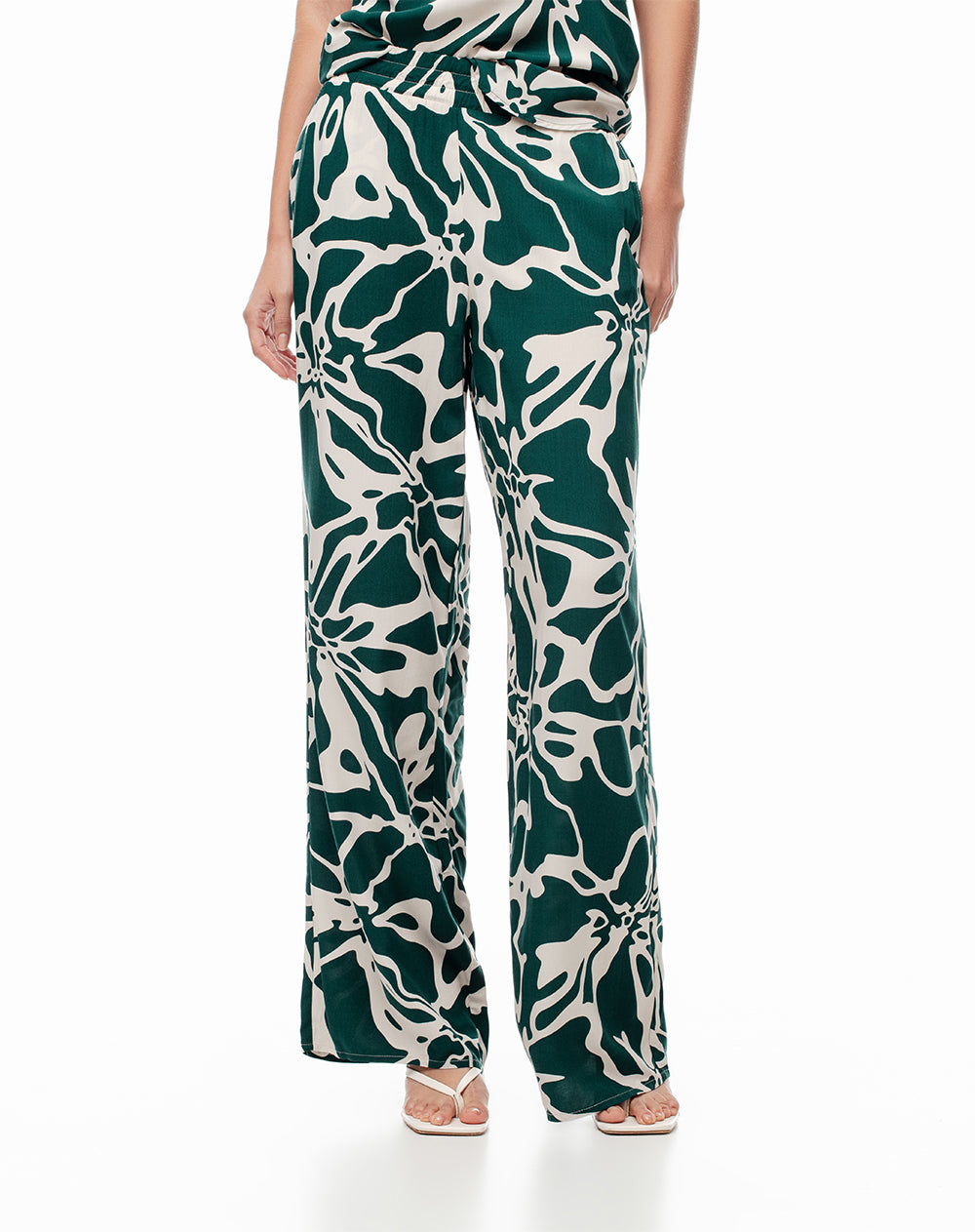 Pantalón loose fit tiro medio verde estampado