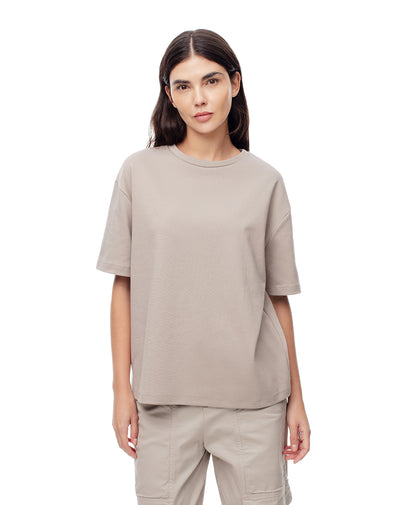 Camiseta oversized fit manga corta taupe