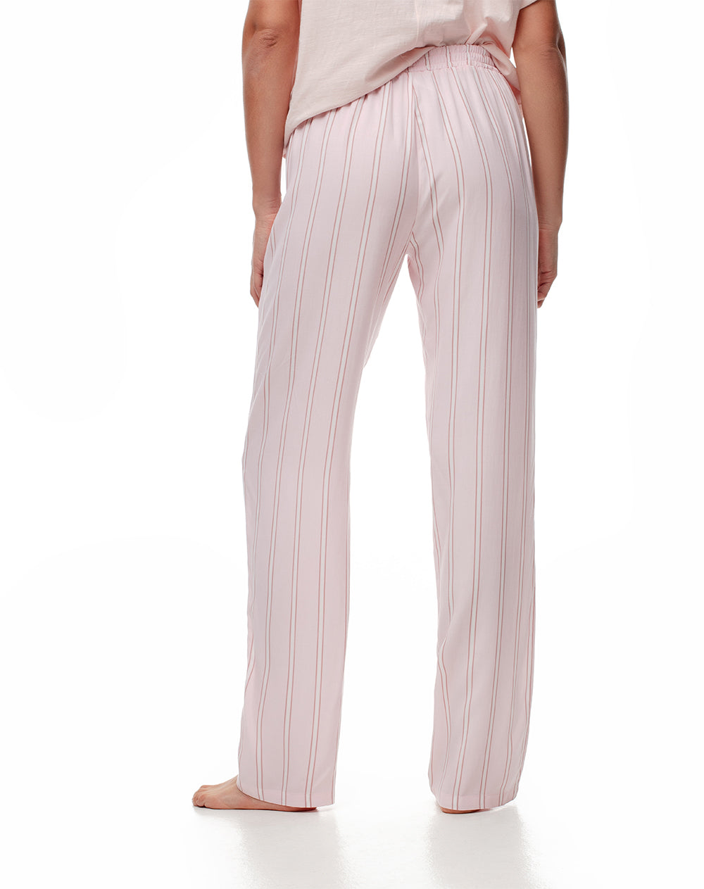 Pantalón regular fit tiro medio rosado rayas