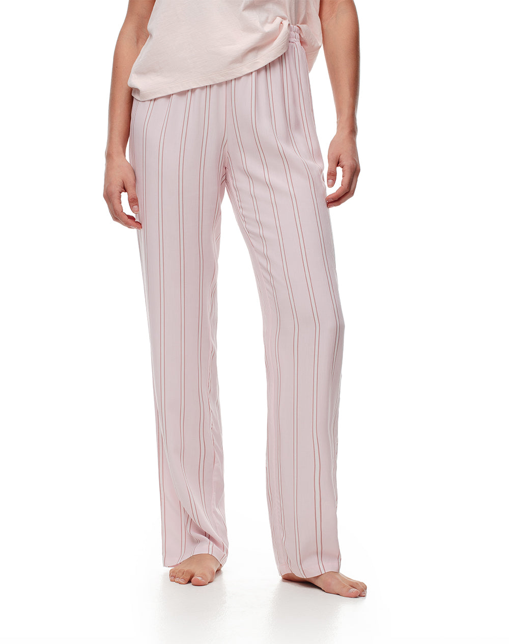 Pantalón regular fit tiro medio rosado rayas