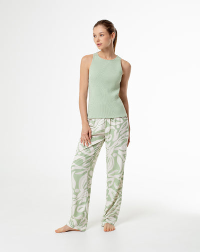 Pantalón Limi regular fit tiro medio verde estampado