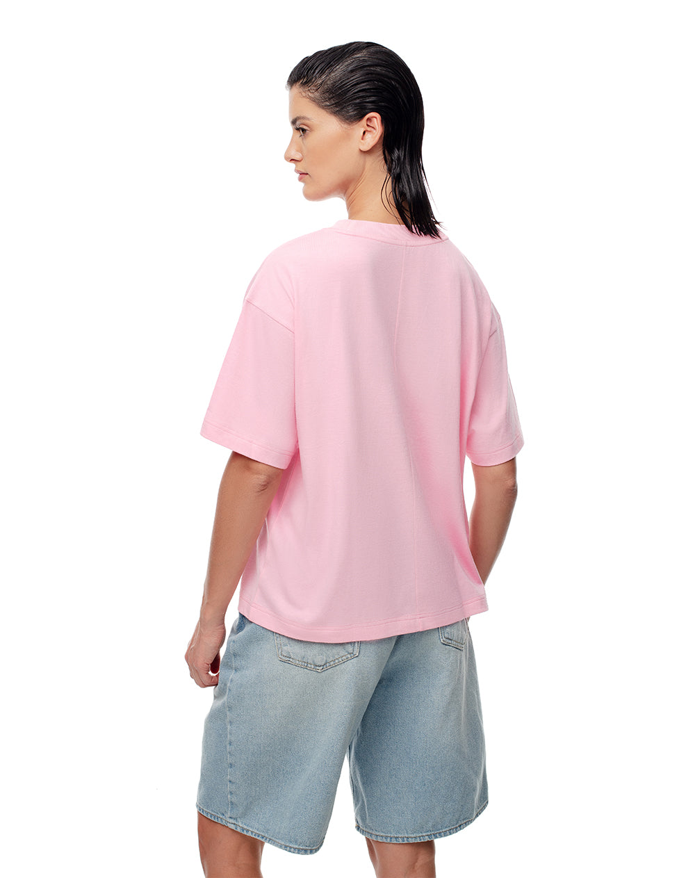 Camiseta relaxed fit manga corta rosada