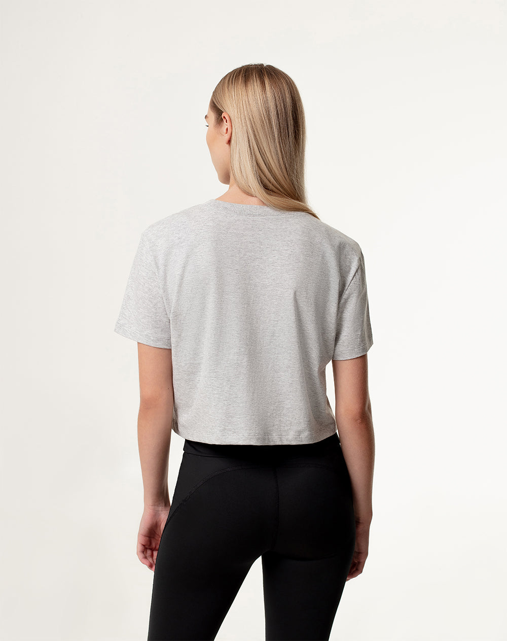 Camiseta Lite cropped fit manga corta gris jaspeada