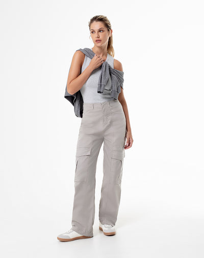 Cargo Lolu regular fit tiro medio gris