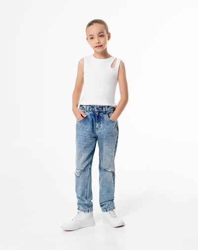 Jean mom fit fit tiro medio indigo