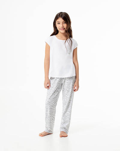 Pijama regular fit manga corta gris estampada