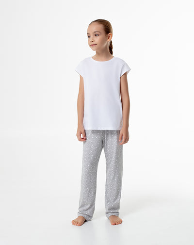 Pijama regular fit manga corta gris jaspeada estampada