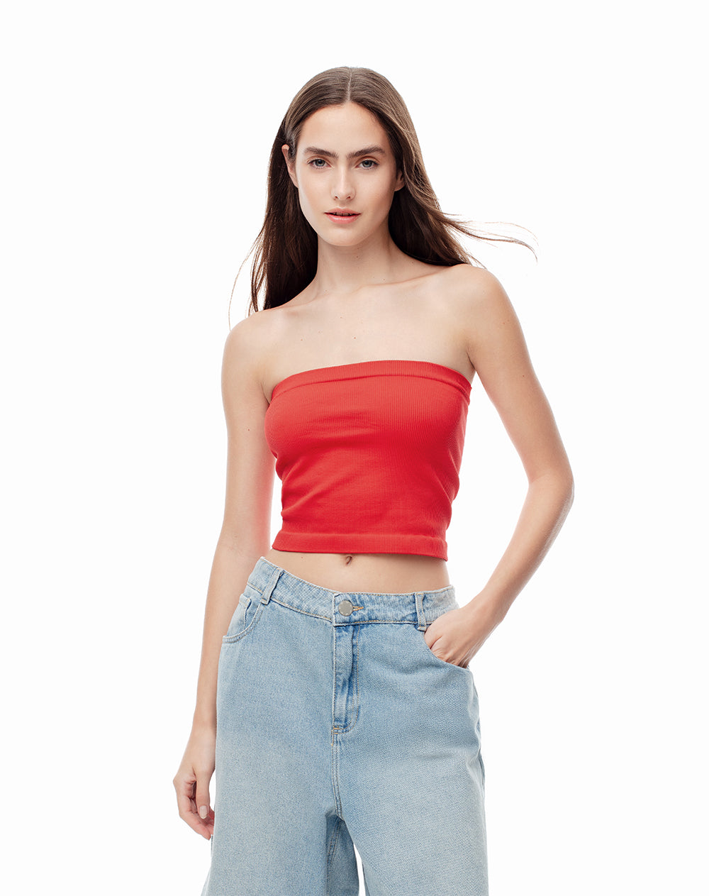 Crop top strapless roja