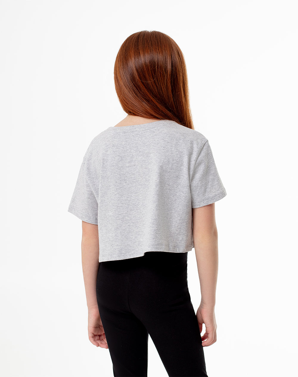 Camiseta cropped fit manga corta gris jaspeada