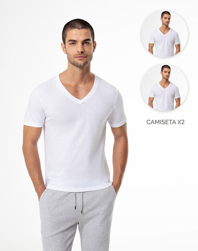 2 camisetas slim fit manga corta blanca