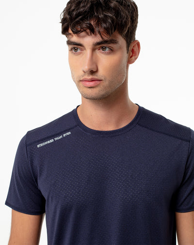 Camiseta slim fit manga corta azul jaspeada