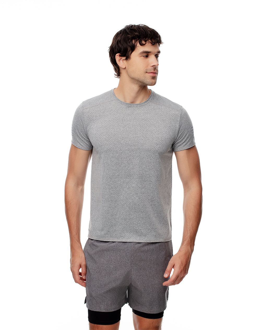 Camiseta slim fit manga corta gris jaspeada