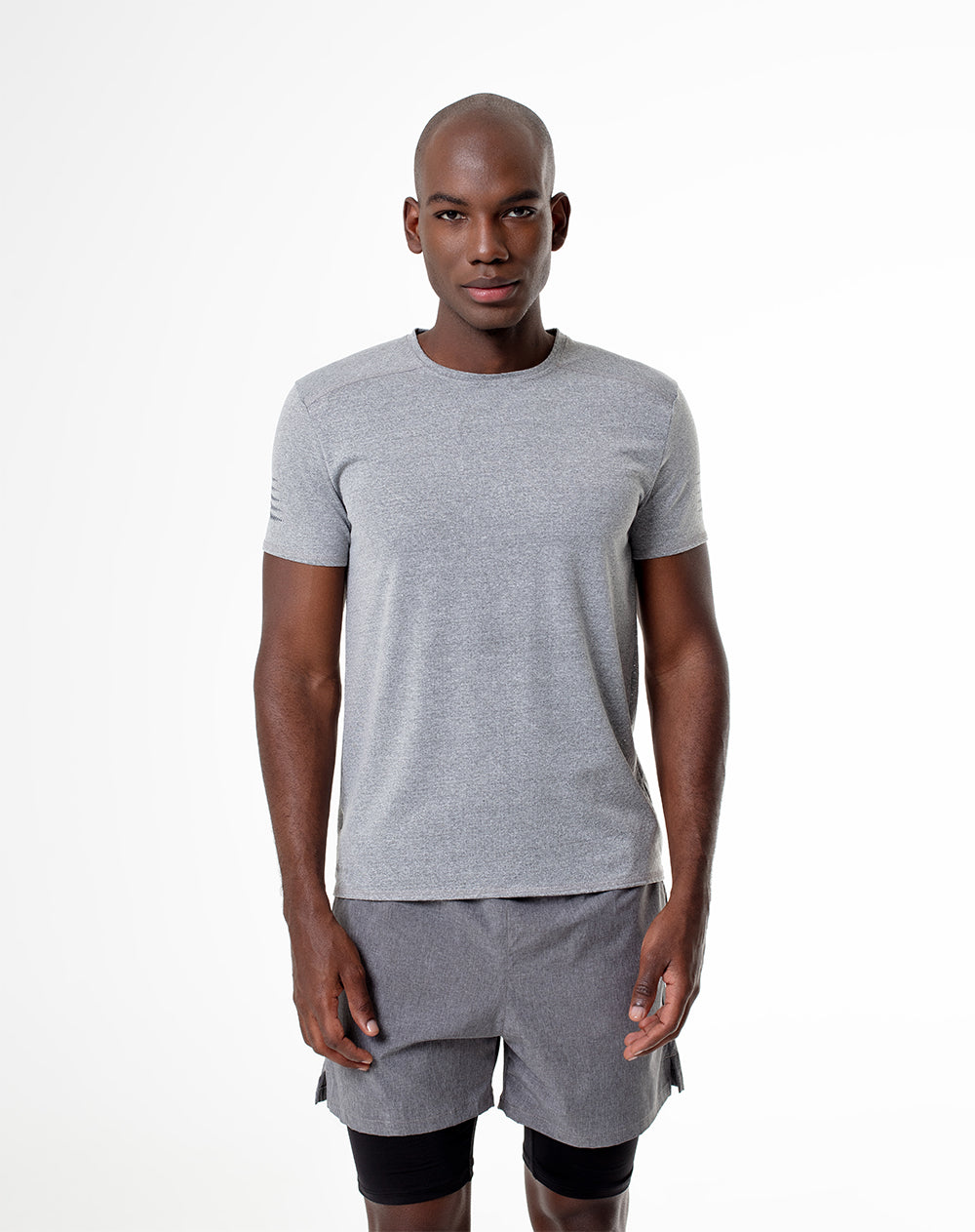 Camiseta slim fit manga corta gris jaspeada