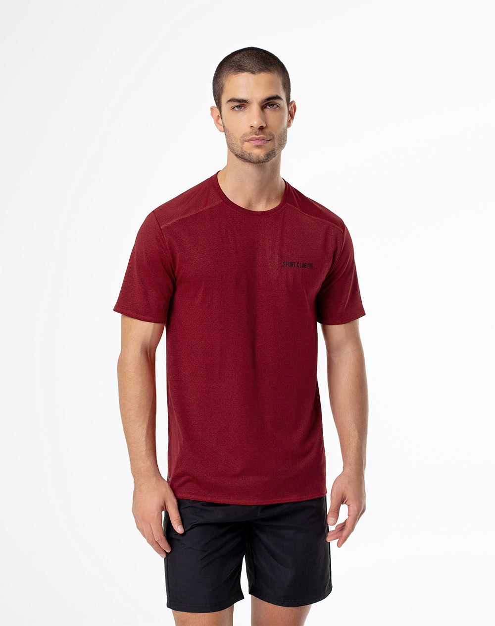 Camiseta slim fit manga corta rojo jaspe