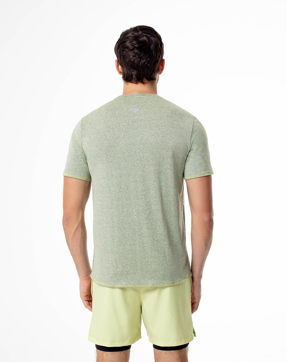 Camiseta slim fit manga corta verde jaspeada