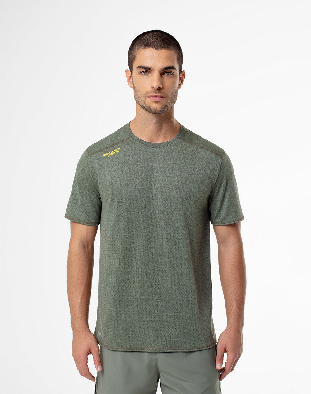 Camiseta slim fit manga corta verde jaspeada