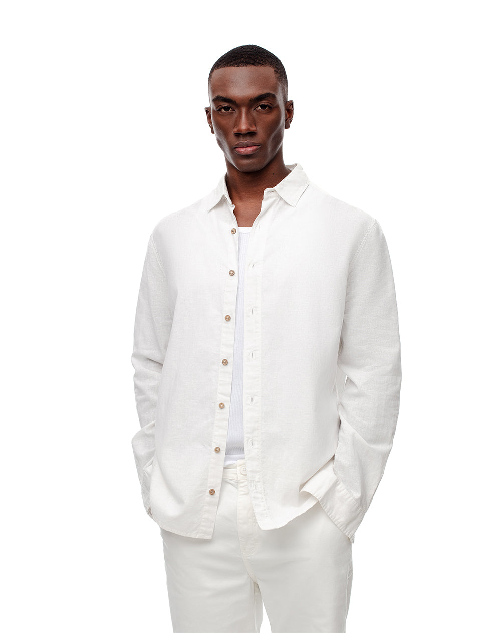 Camisa regular fit manga larga blanca