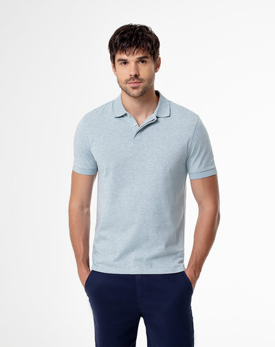 Polo slim fit azul jaspeada