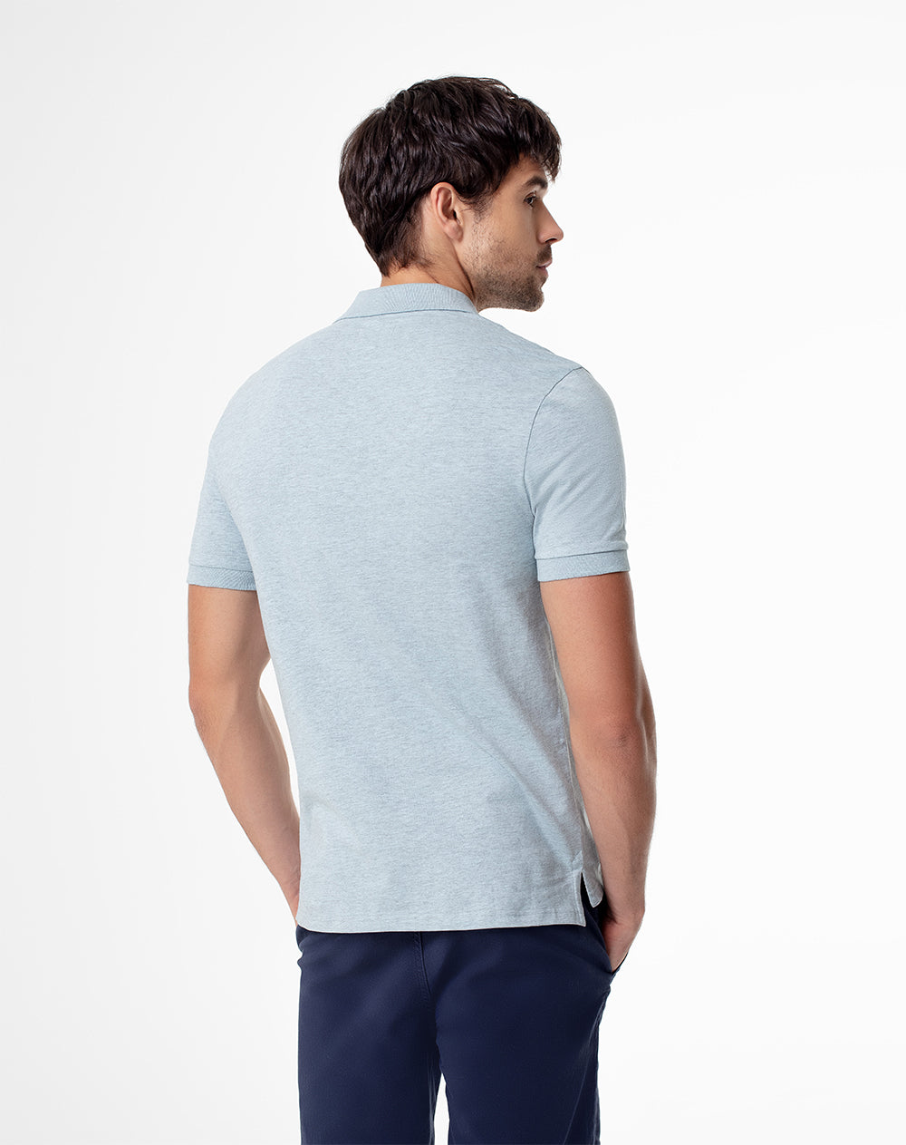 Polo slim fit azul jaspeada