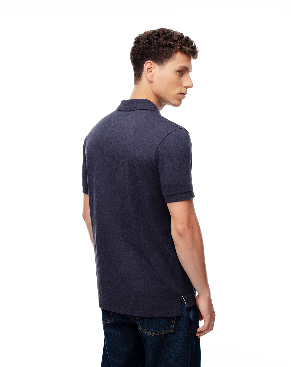 Polo slim fit azul jaspeada