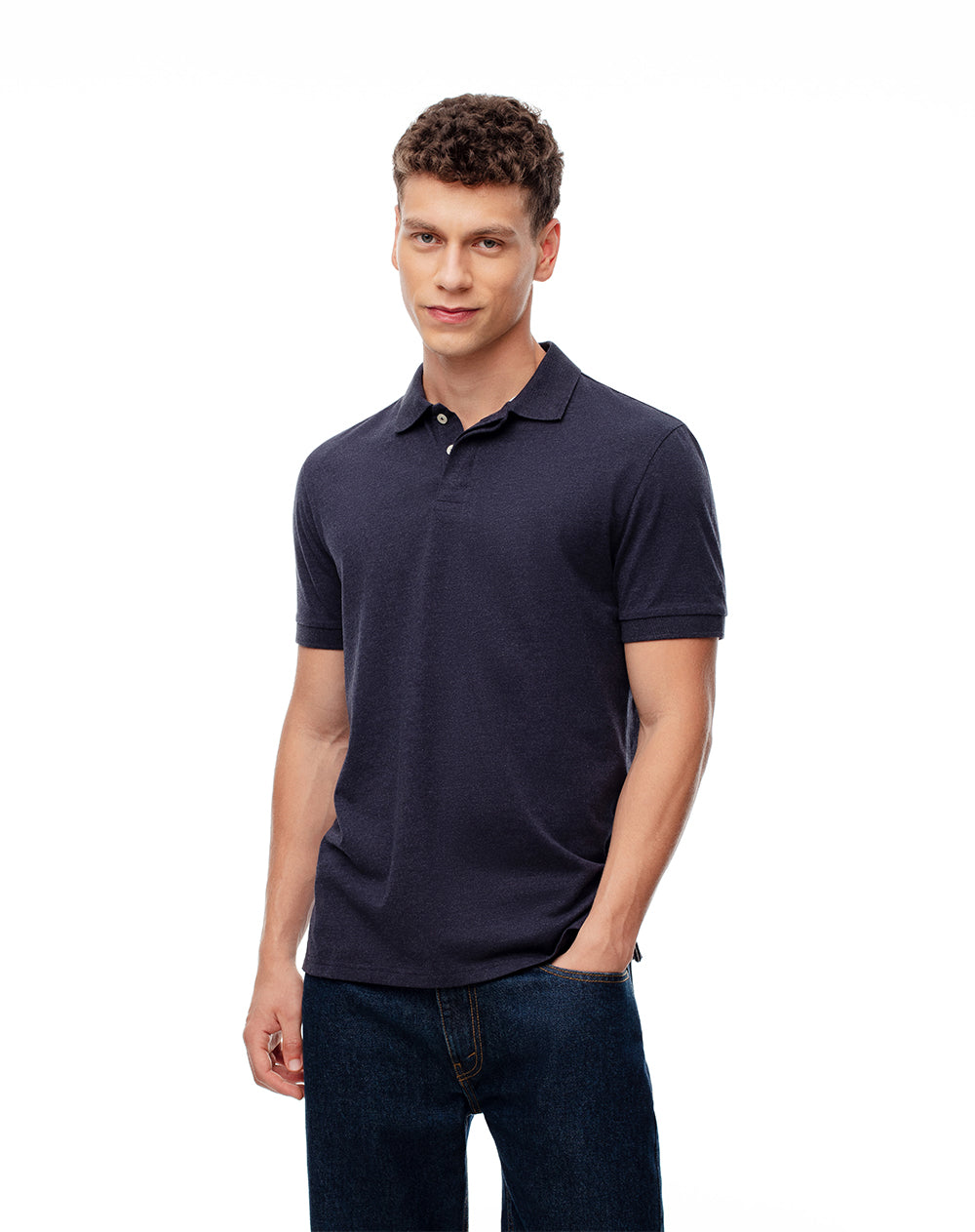 Polo slim fit azul jaspeada