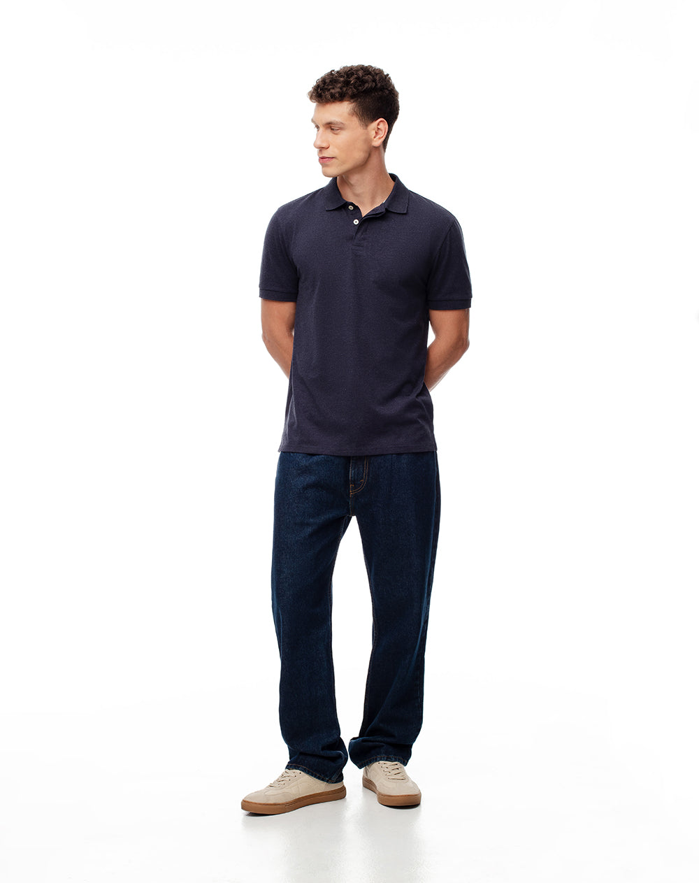 Polo slim fit azul jaspeada