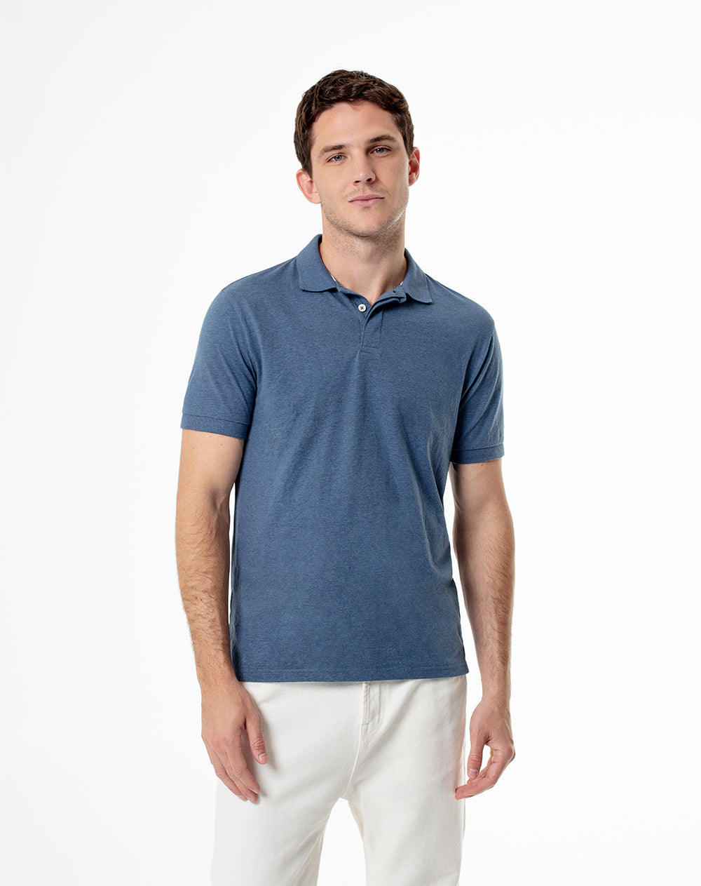 Polo slim fit azul jaspeada