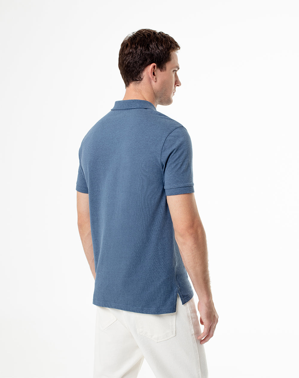 Polo slim fit azul jaspeada