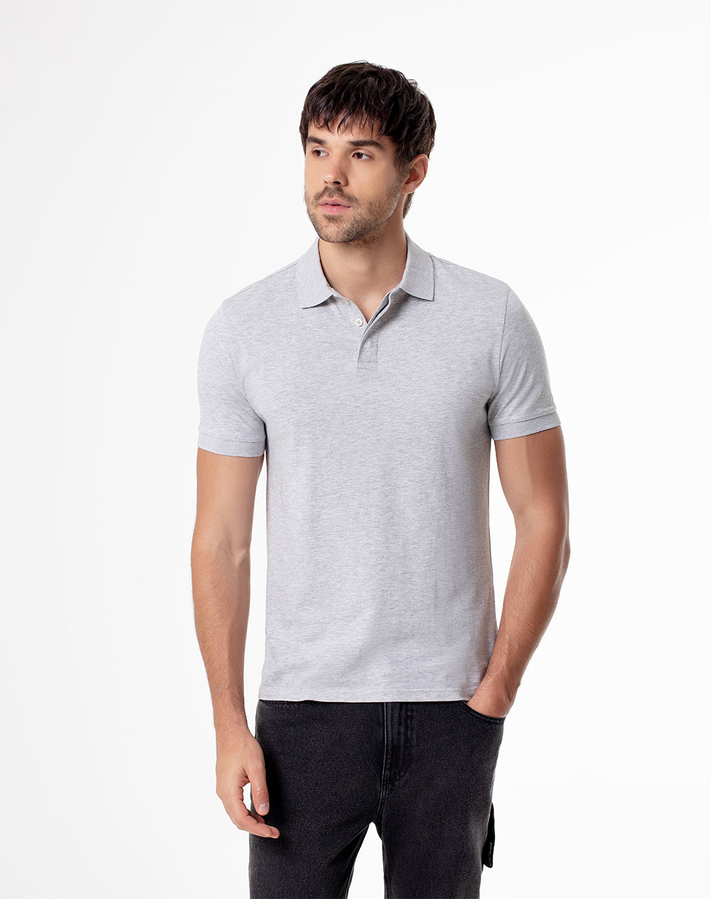 Polo slim fit gris jaspeada