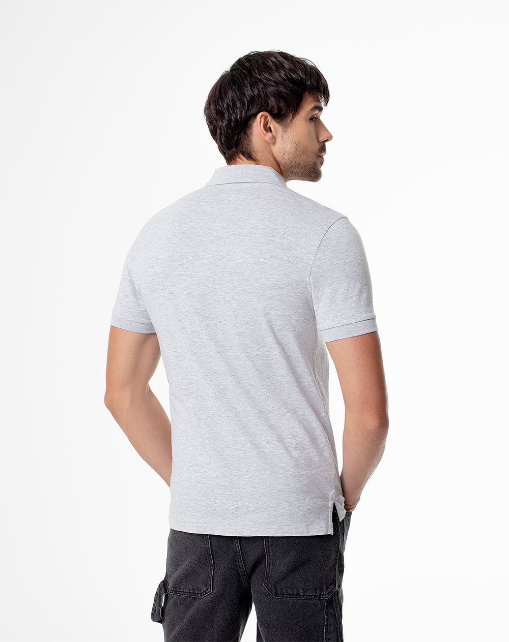 Polo slim fit gris jaspeada