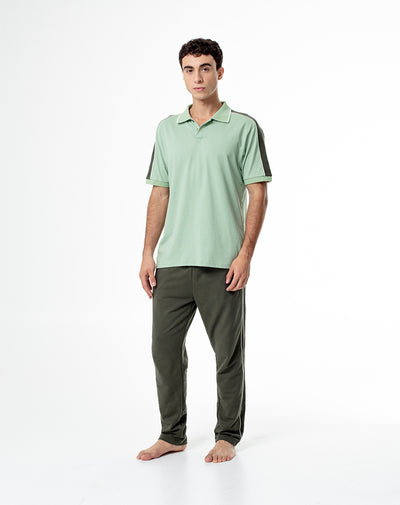 Pantalón relaxed fit tiro medio verde bloques