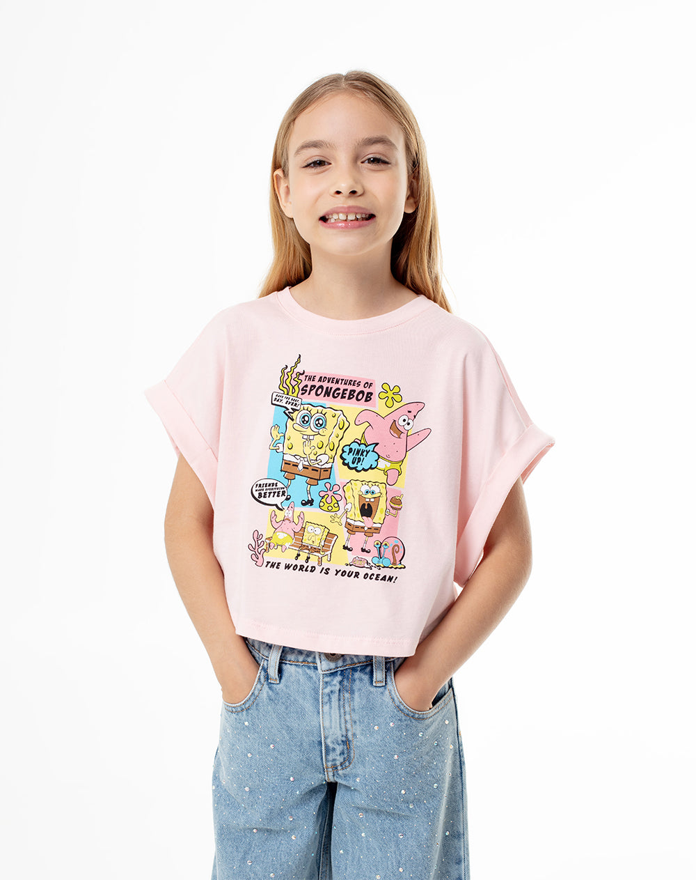 Camiseta bob esponja manga corta rosada