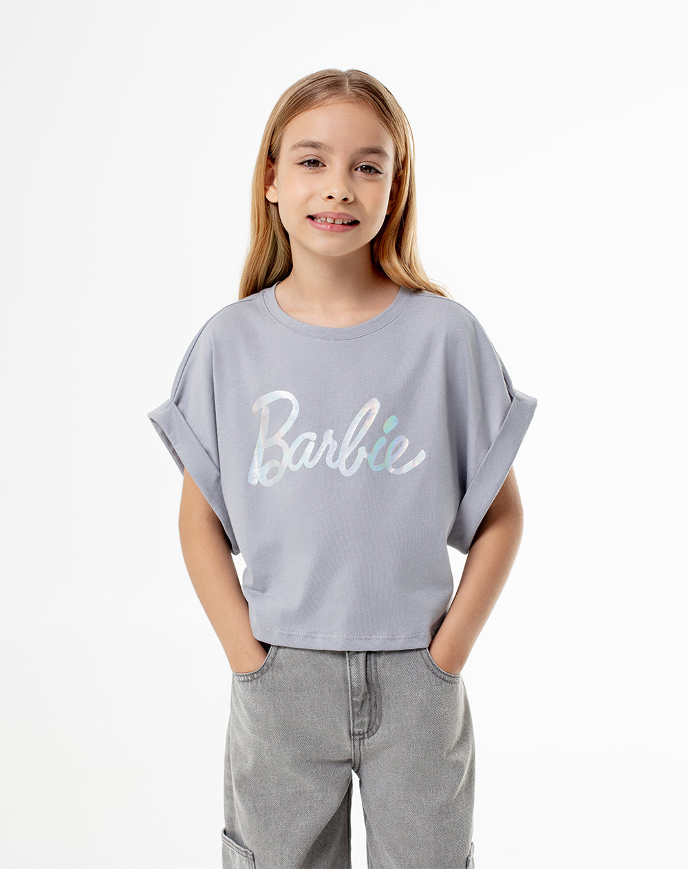 Camiseta Barbie manga corta gris