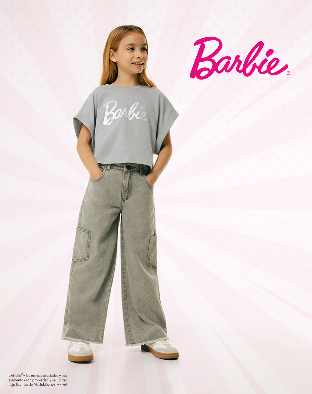 Camiseta Barbie manga corta gris