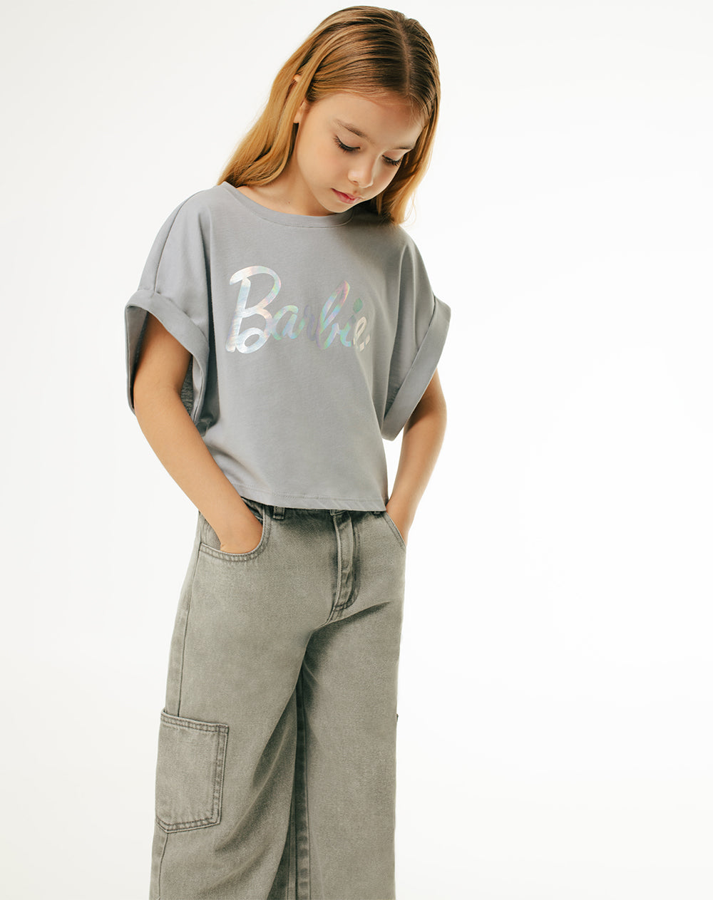 Camiseta Barbie manga corta gris