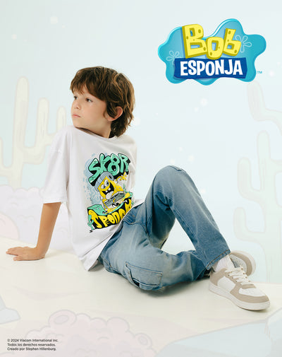 Camiseta bob esponja manga corta blanca