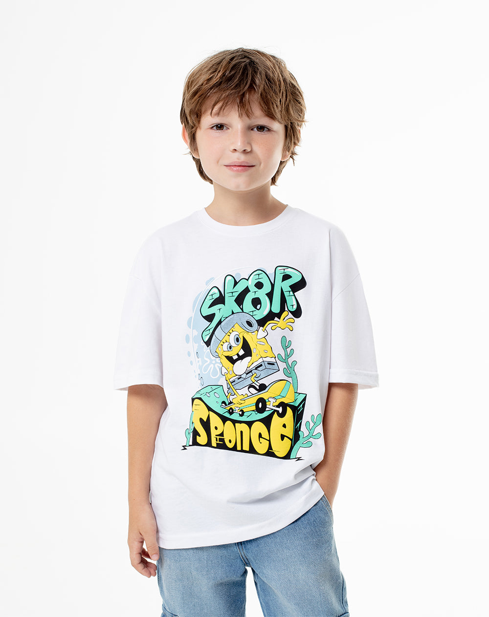 Camiseta bob esponja manga corta blanca