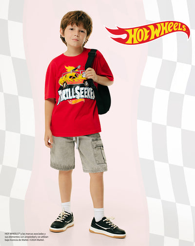 Camiseta Hot wheels manga corta roja