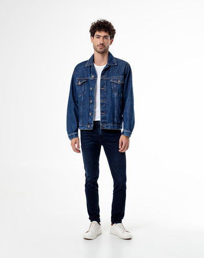 Jean skinny fit tiro medio indigo oscuro