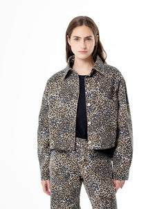 Chaqueta oversized fit sin capucha en drill leopardo cafe