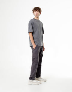 Cargo slim fit tiro medio gris