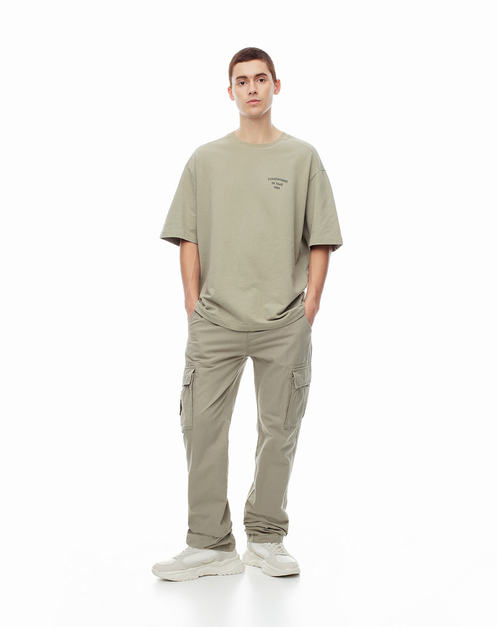 Cargo slim fit tiro medio verde