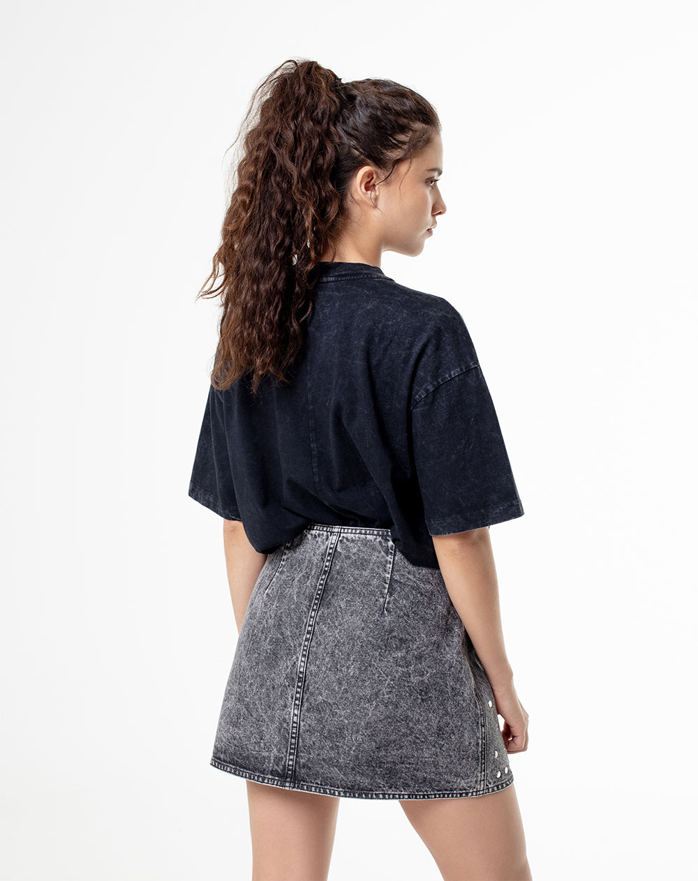 Falda corto tiro alto denim gris