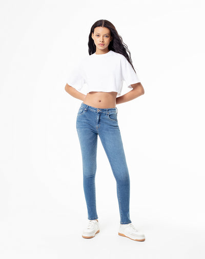 Jean Super skinny fit tiro medio indigo